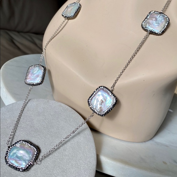 Iris & Lily Jewelry Biwa Pearl Sterling Silver Sautoir Crystl